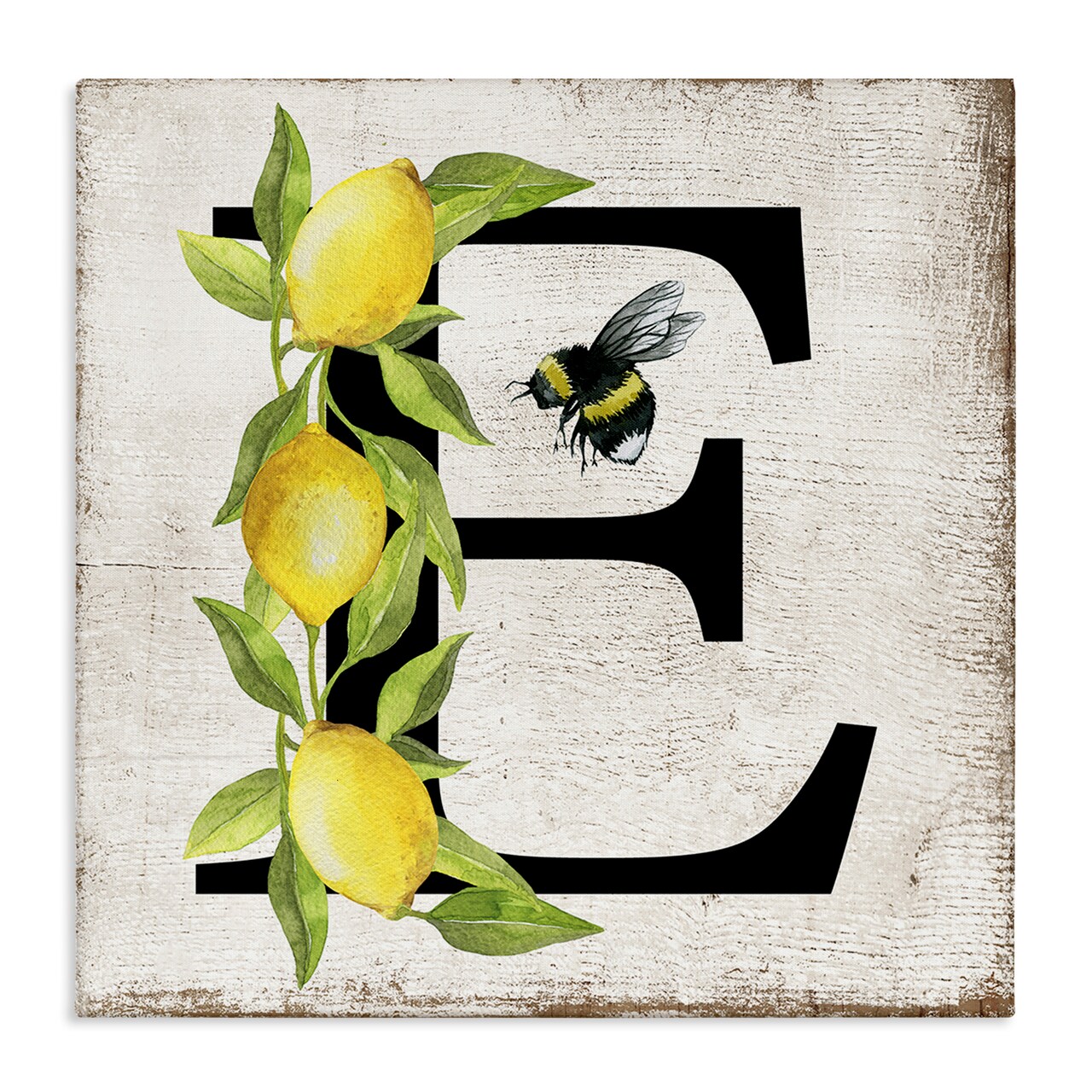 Stupell Industries Lemon & Bee E Letter Canvas Wall Art Design by Creatif Belle